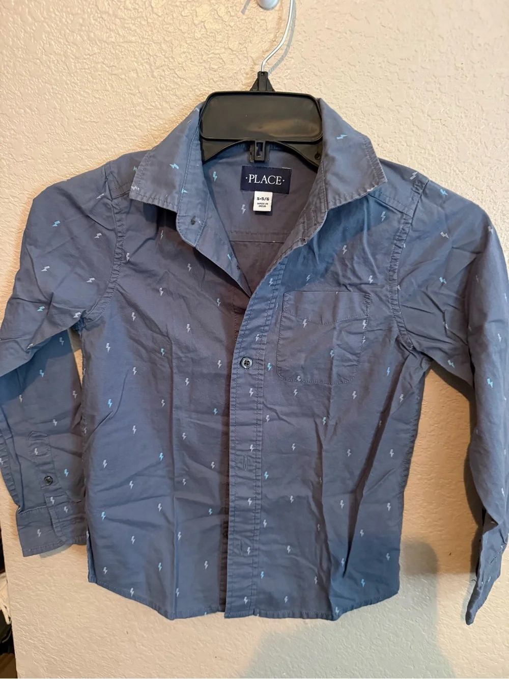 The Children's Place Navy Button-Down Shirt with Light Blue Lightning Print